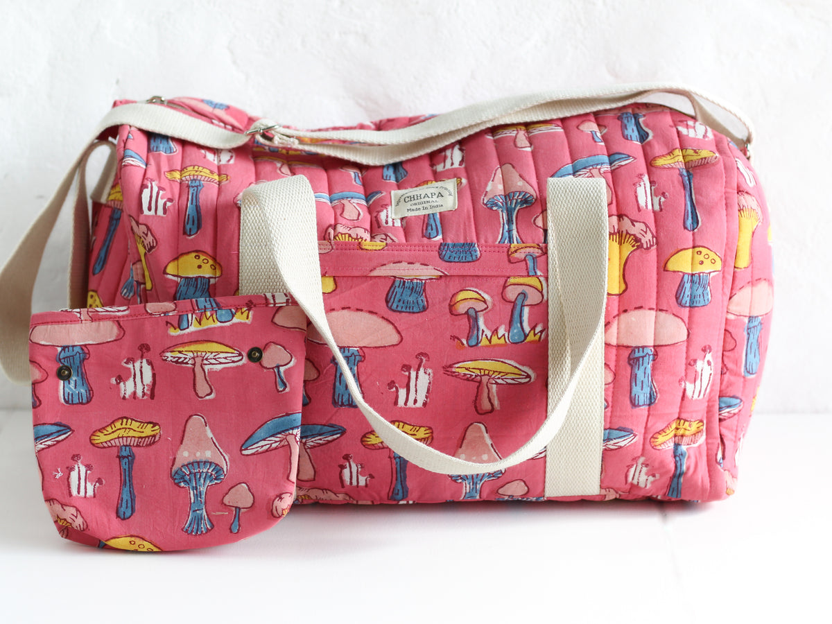 Pink Mushroom Duffle Bag