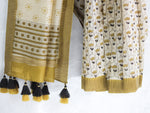Bagru Natural Yellow Jaal -Chanderi Saree