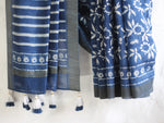 Dabu Indigo in Krishna jaal -Chanderi Saree