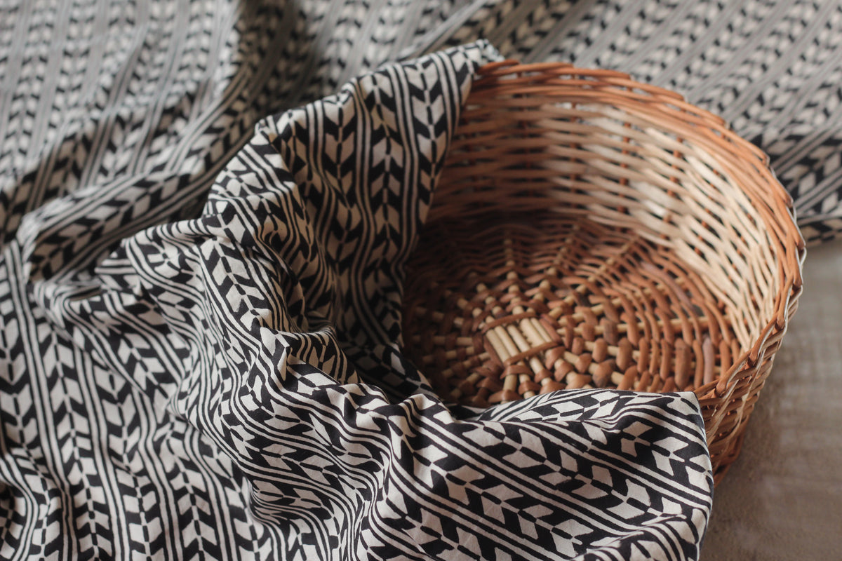 Fabric -Bagru Black New Chevron