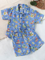 KIDS DINO IN SPACE MUSLIN SHIRT & SHORT SET