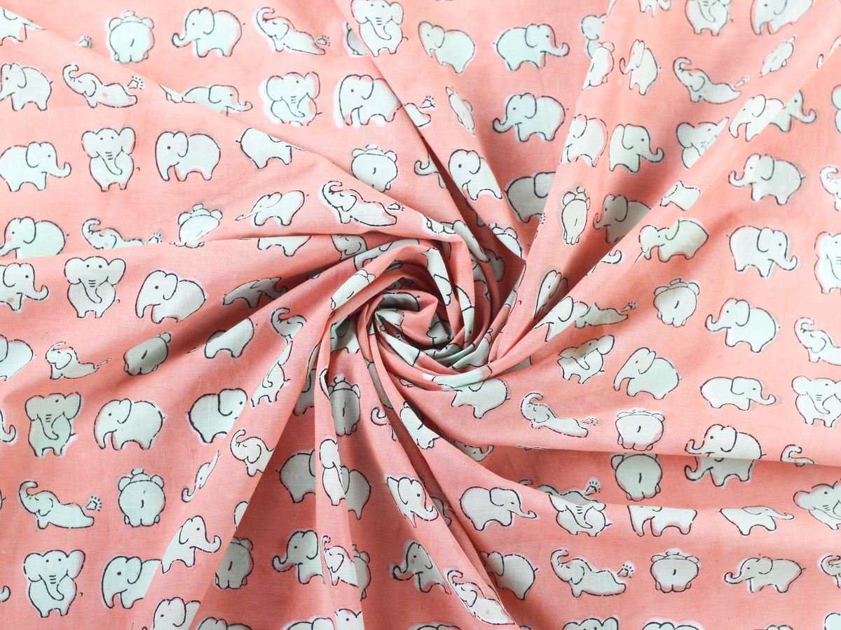 Fabric -Elephants in Peach