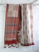 Ivory Maroon Elephant-Chanderi Saree
