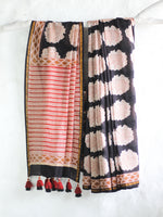 Bagru Natural Black Elephant -Chanderi Saree