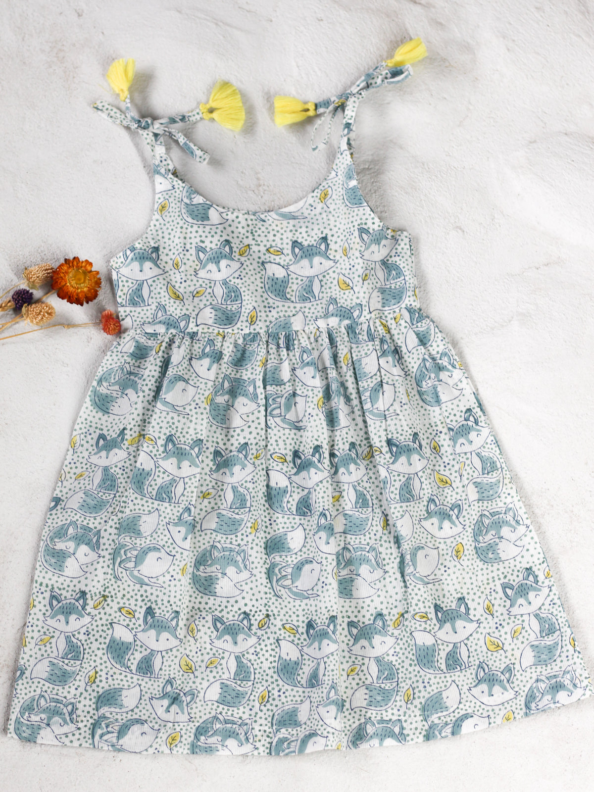 KIDS SHOULDER TIE DRESS FRIENDLY FOX