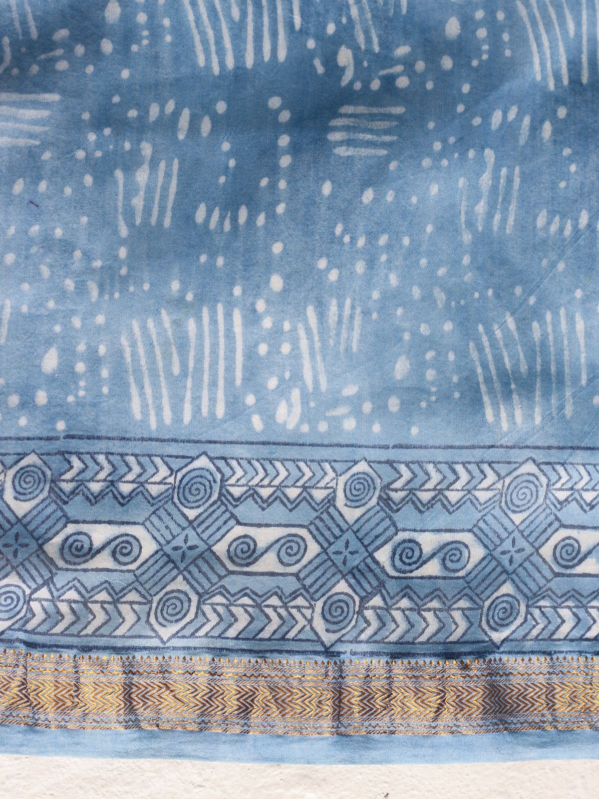 Dabu light indigo -Chanderi Saree