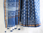 Dabu Indigo in flower jaal -Chanderi Saree