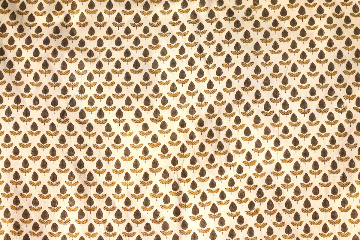 Fabric -Khakhi Gray Flower Butti