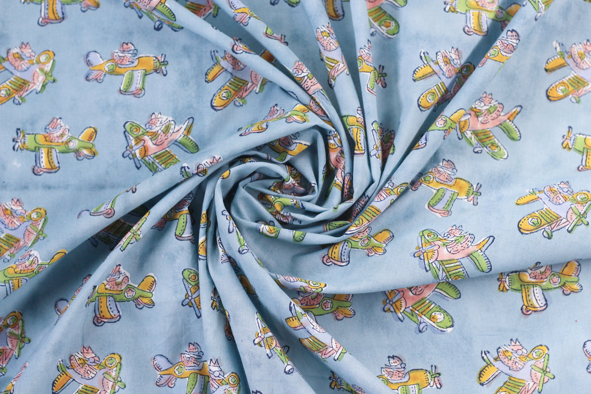 Fabric - Plane in Sky Blue