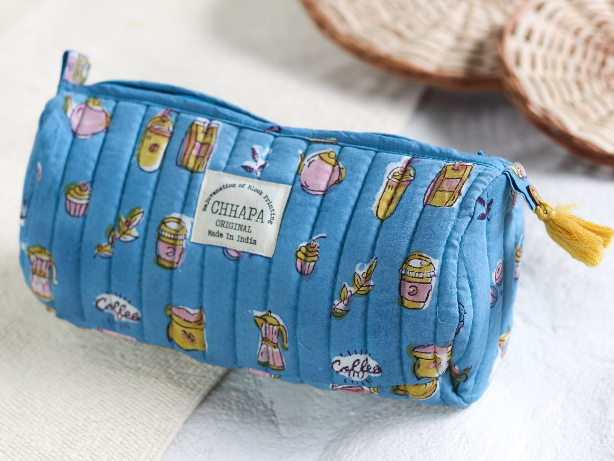 BLUE COFFEE DOODLES POUCH