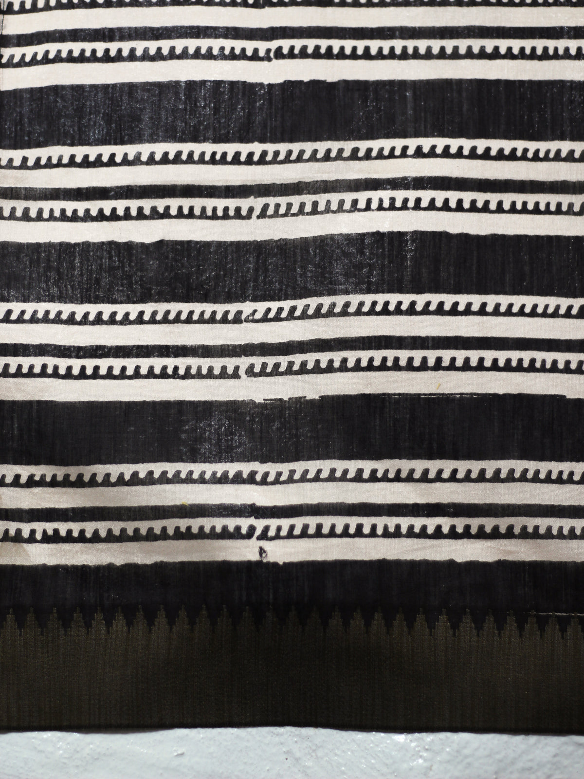 Bagru Natural Black Jaal -Chanderi Saree