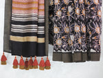 Bagru Natural Black Jaal -Chanderi Saree