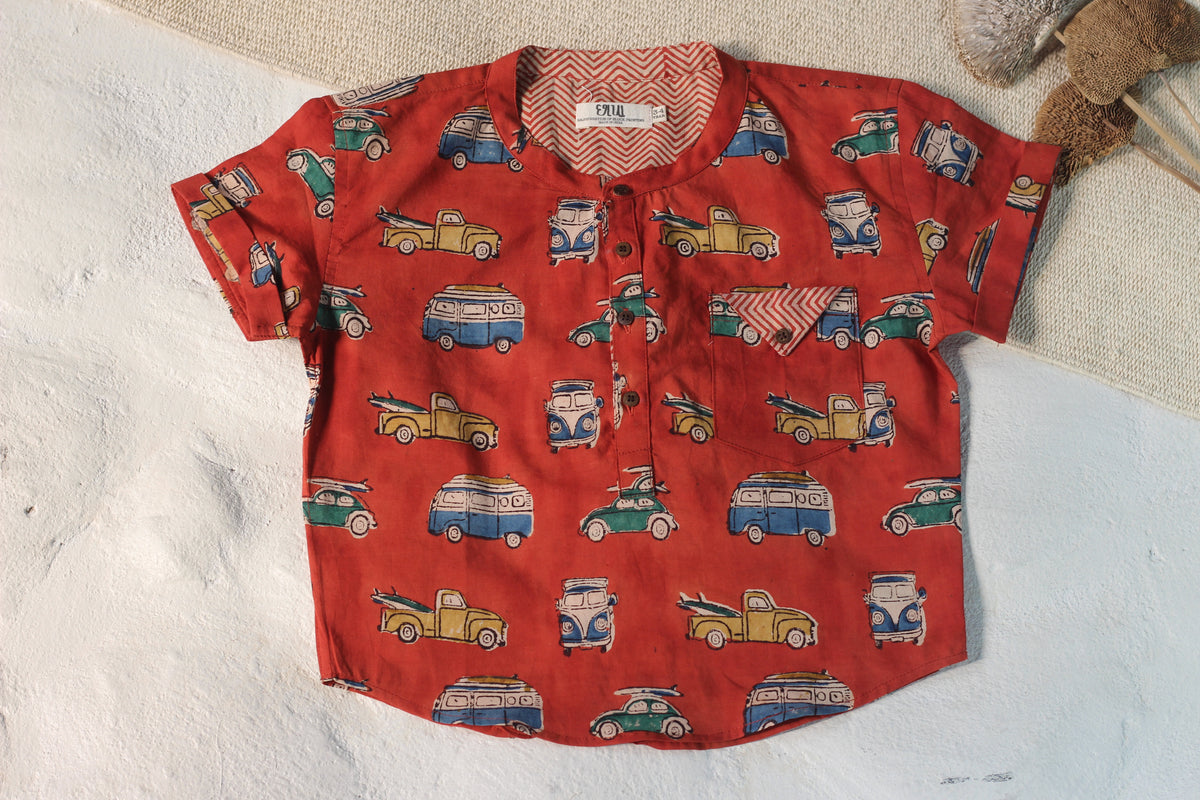 Bagru Maroon Retro Camper Van Shirt