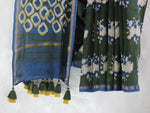 Bagru Natural Indigo Green-Chanderi Saree