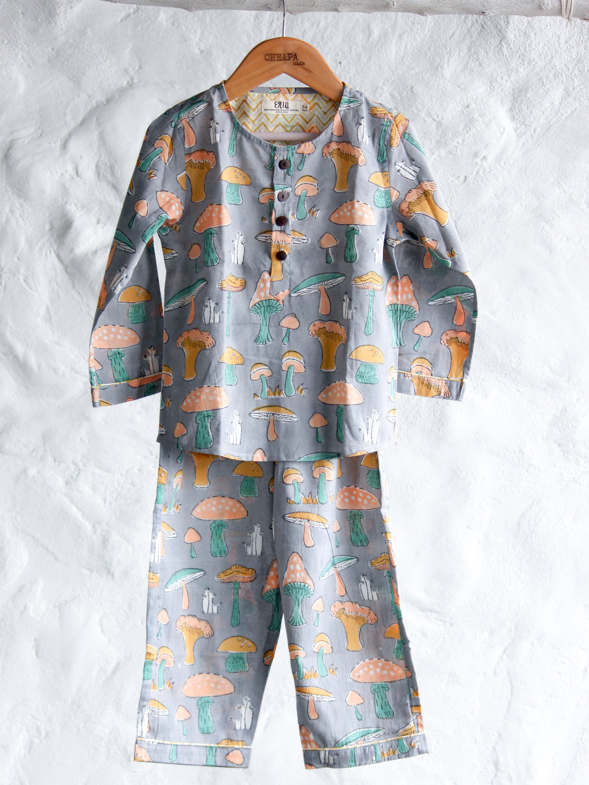 Unisex Kids Pajama - Gray Mushroom