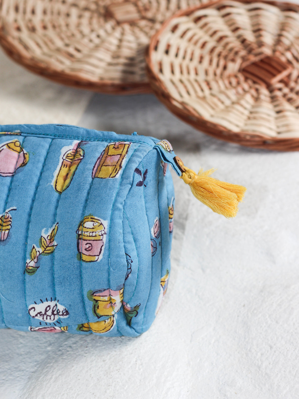 BLUE COFFEE DOODLES POUCH