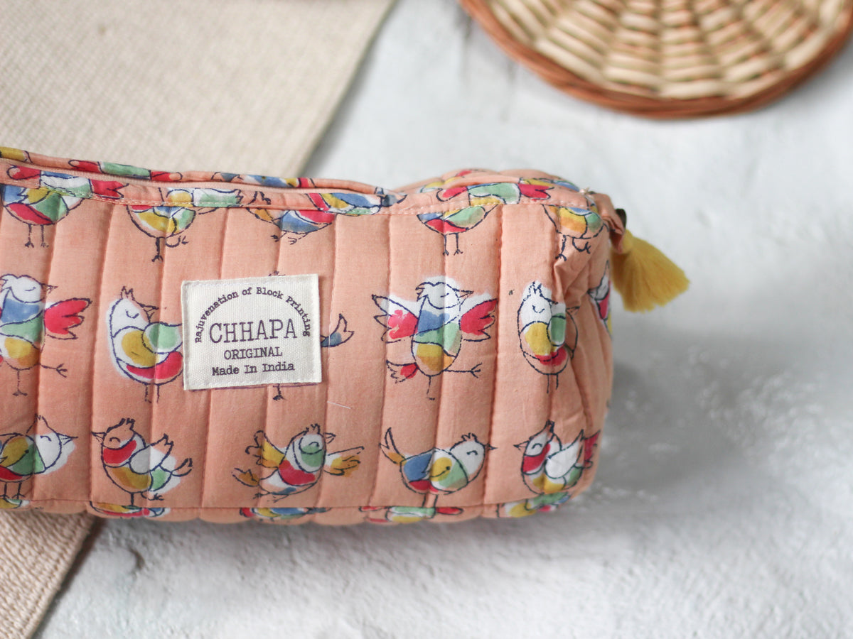 PEACH BIRDS POUCH