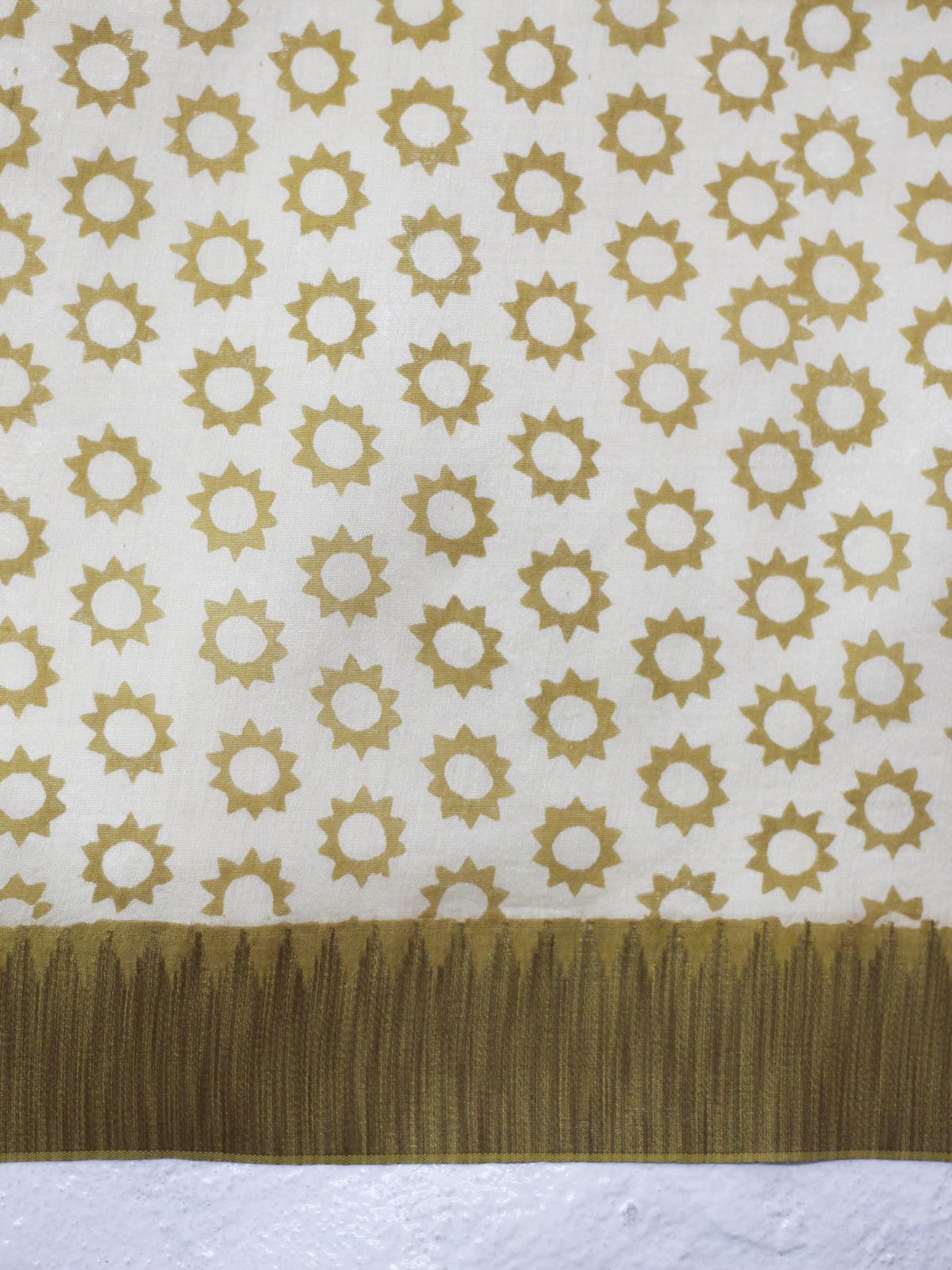 Bagru Natural Yellow Jaal -Chanderi Saree