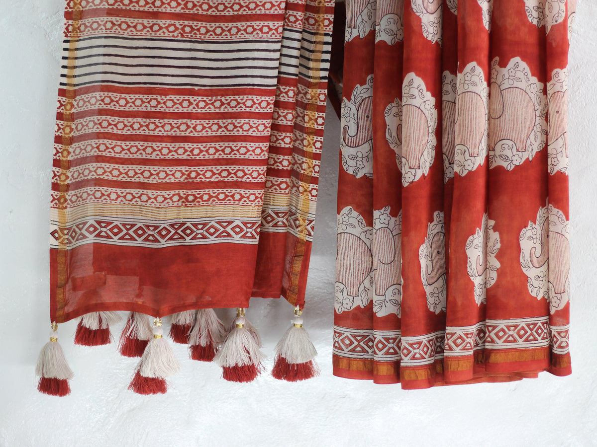 Maroon Elephant -Chanderi Saree