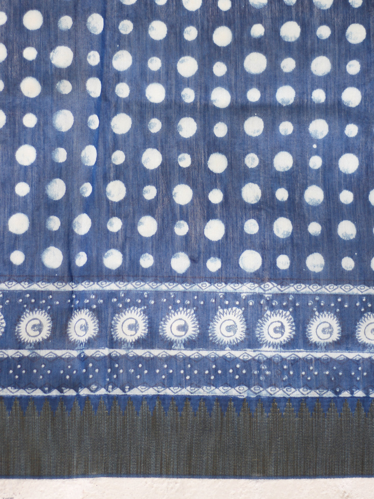 Dabu Indigo in Krishna jaal -Chanderi Saree