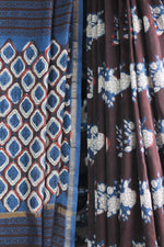 Indigo Maroon Gulaab Butta -Chanderi Saree