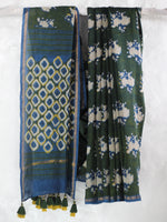 Bagru Natural Indigo Green-Chanderi Saree