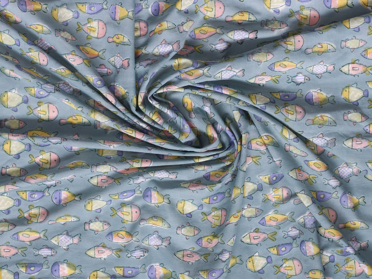 Fabric - Fish in Bluish Gray