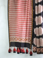 Bagru Natural Black Elephant -Chanderi Saree