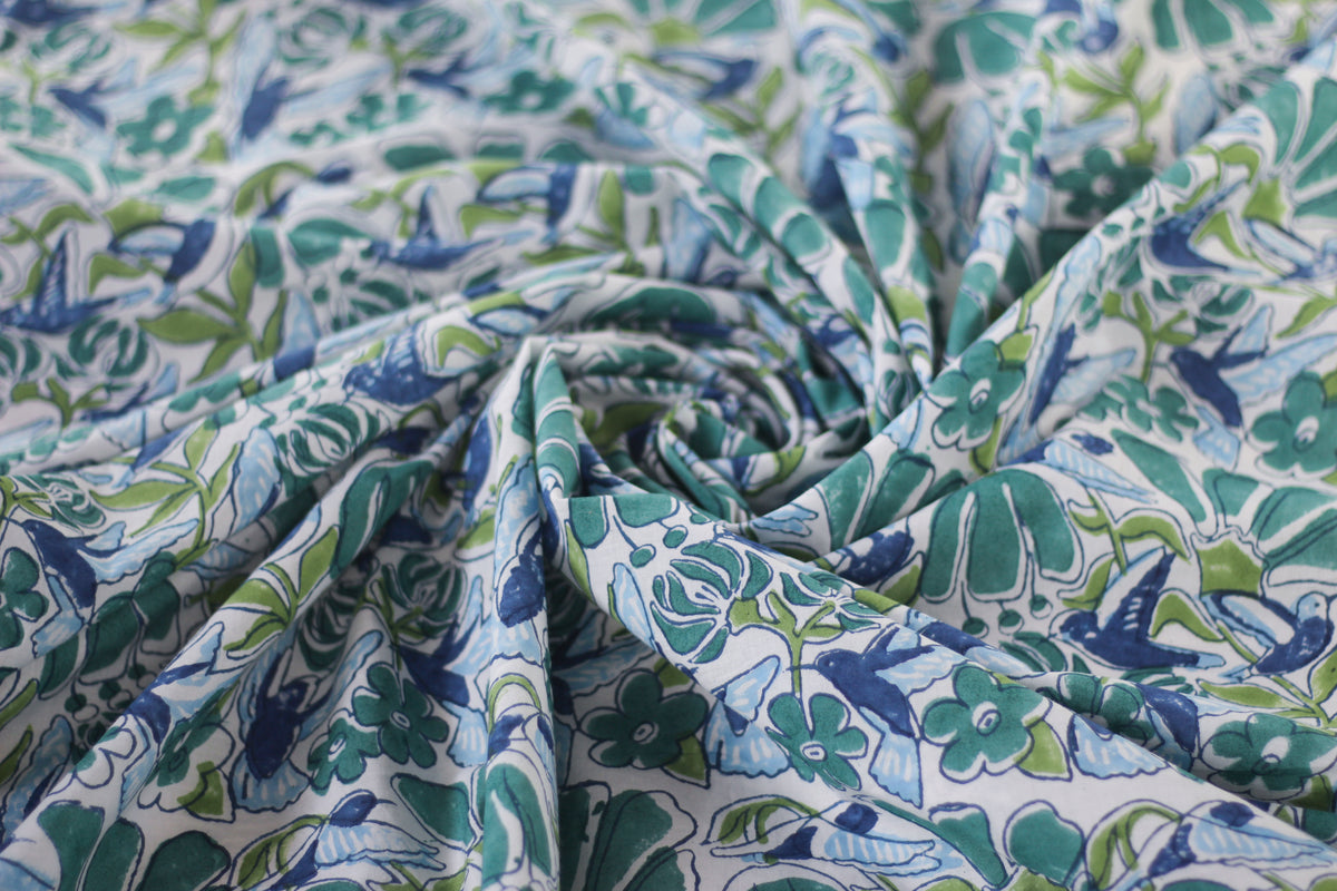 Fabric - Hummingbird in Blue & Greens