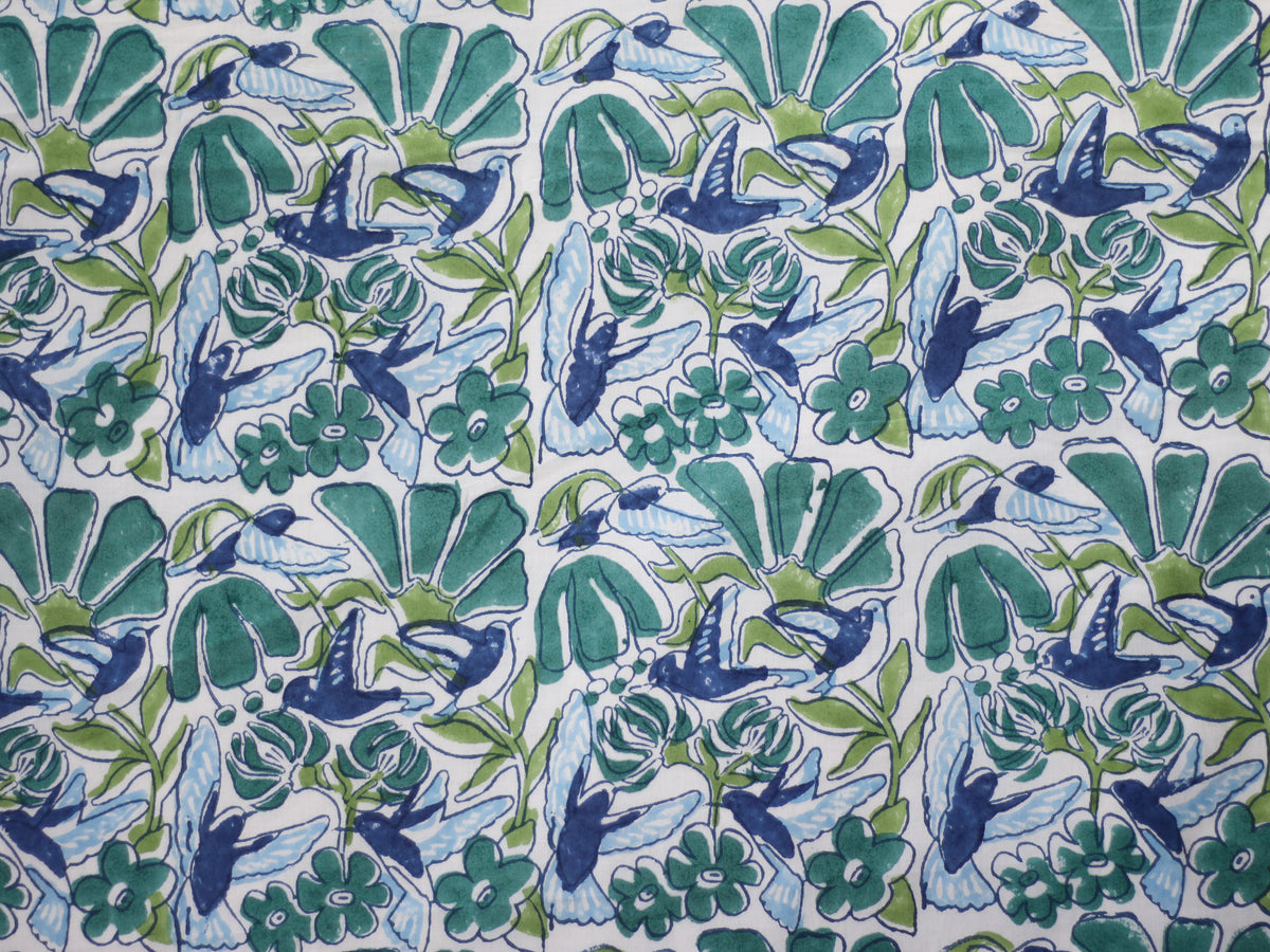 Fabric - Hummingbird in Blue & Greens