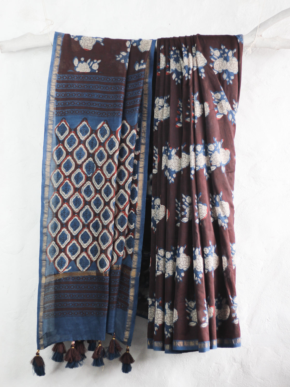 Indigo Maroon Gulaab Butta -Chanderi Saree