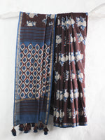 Indigo Maroon Gulaab Butta -Chanderi Saree
