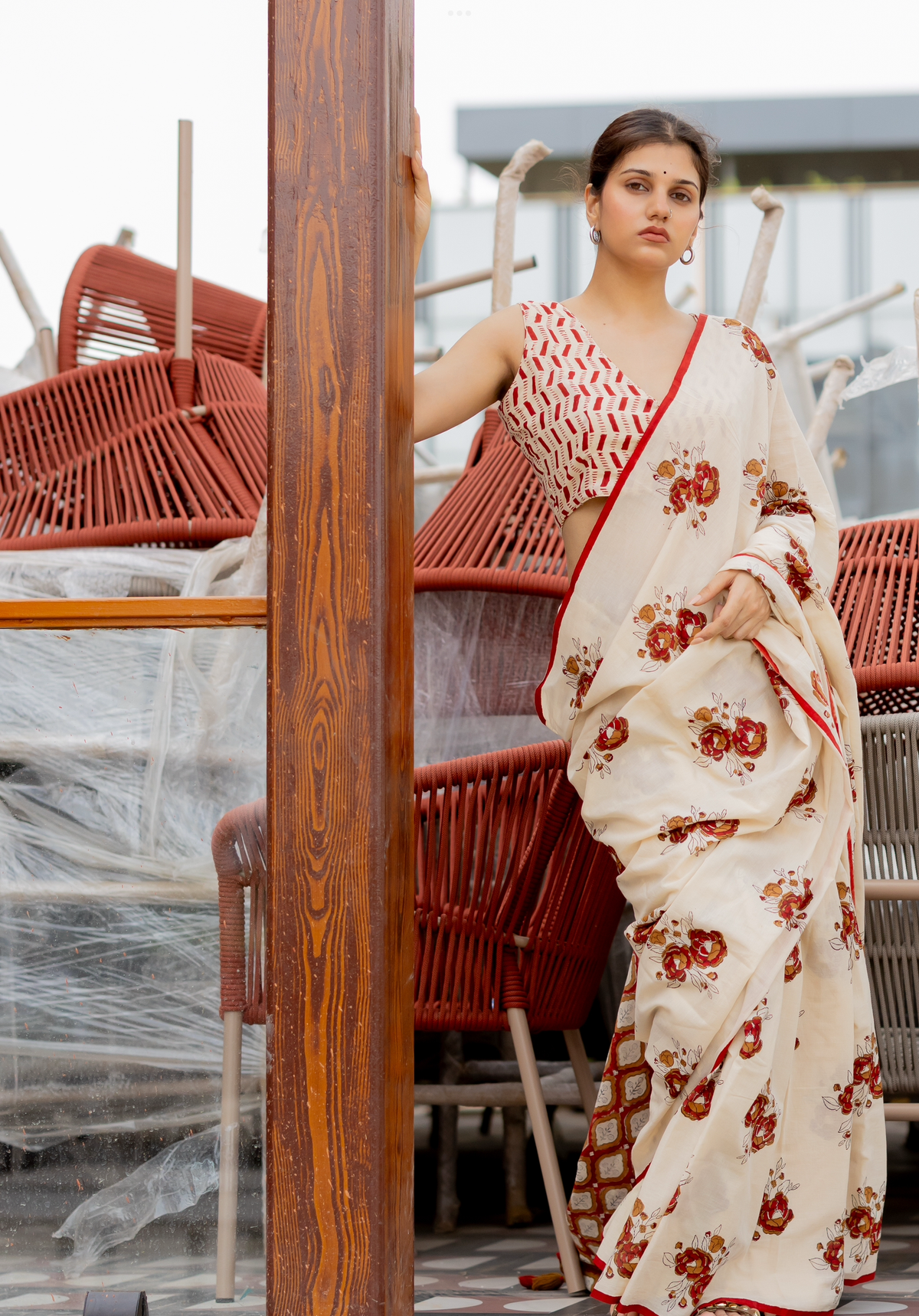 ROSE IVORY – Mul Cotton Saree