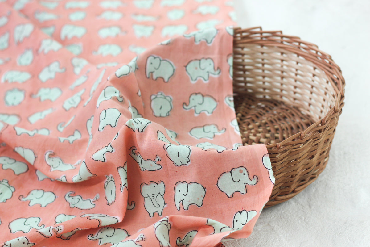 Fabric -Elephants in Peach