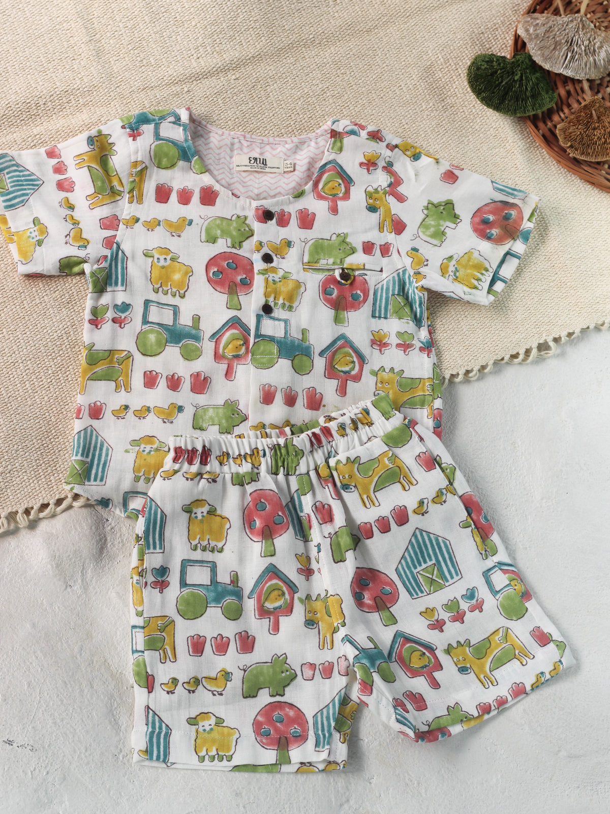 KIDS FARM MUSLIN SHIRT & SHORT SET