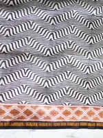 Bagru Natural Black Elephant -Chanderi Saree