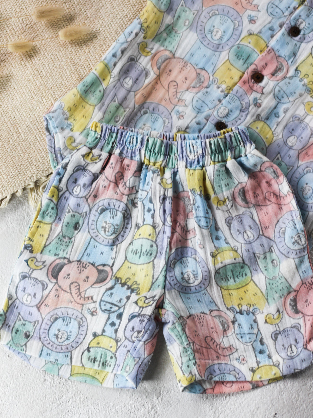 ANIMAL PARTY MUSLIN SHIRT & SHORT SET