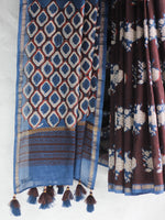 Indigo Maroon Gulaab Butta -Chanderi Saree