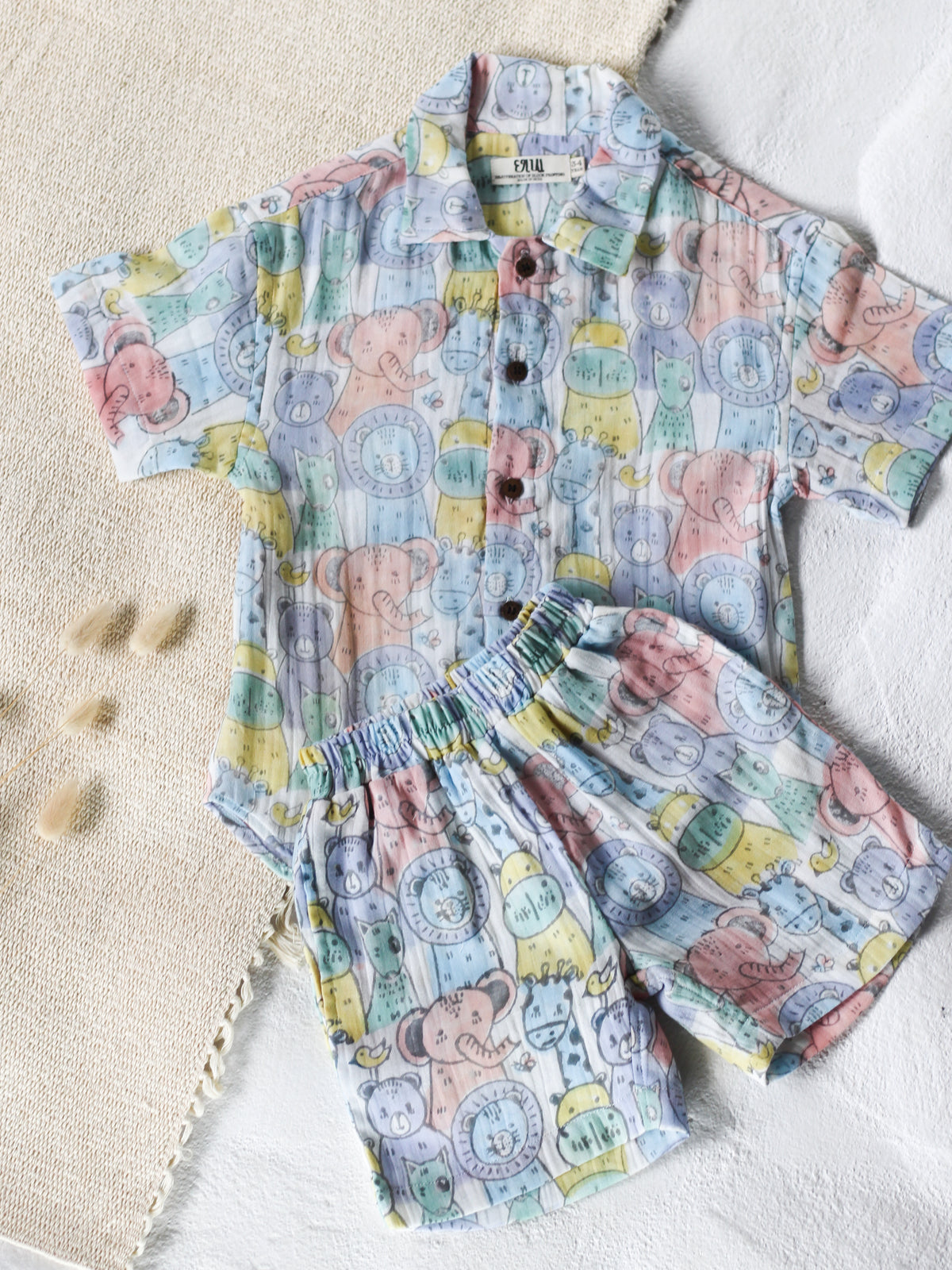 ANIMAL PARTY MUSLIN SHIRT & SHORT SET