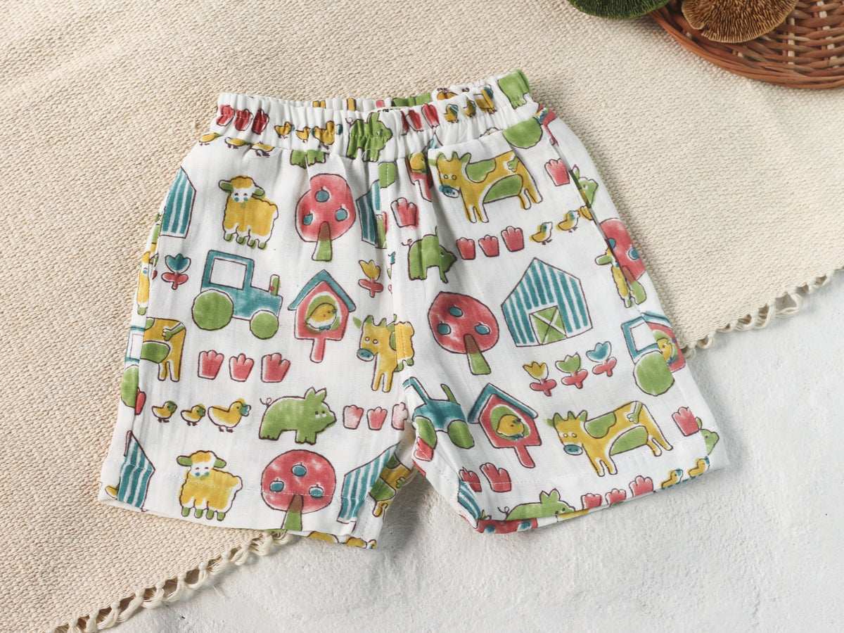 KIDS FARM MUSLIN SHIRT & SHORT SET