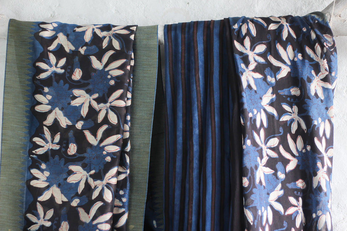 Dabu Indigo Maroon -Chanderi Saree