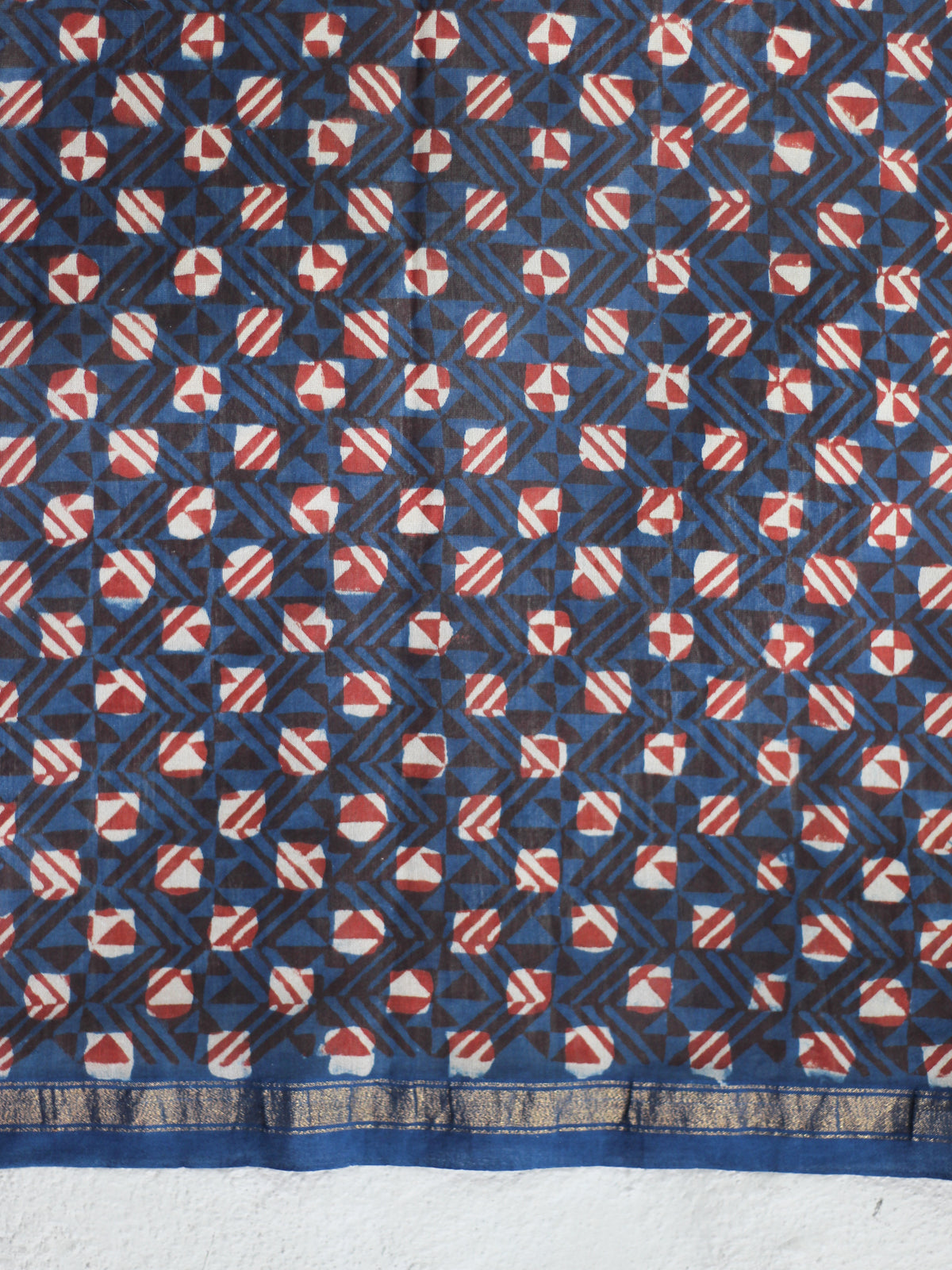 Indigo Maroon Gulaab Butta -Chanderi Saree