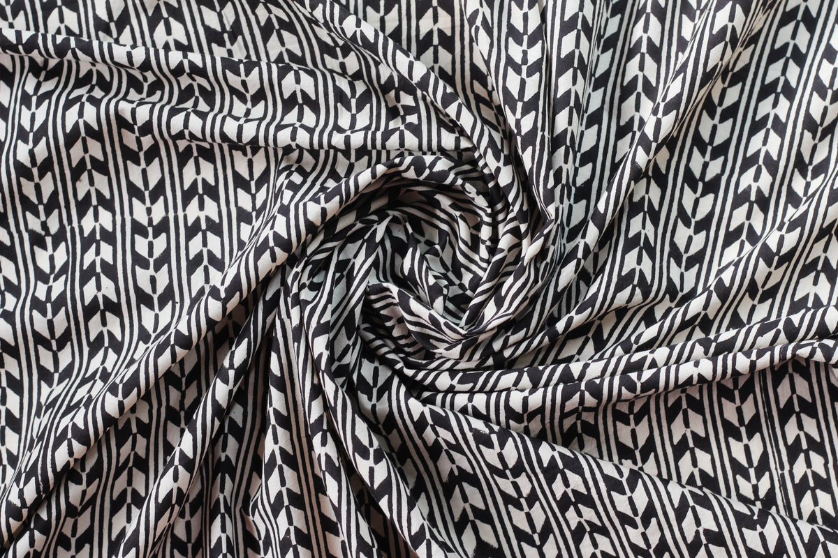 Fabric -Bagru Black New Chevron