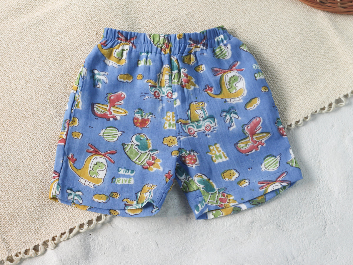 KIDS DINO IN SPACE MUSLIN SHIRT & SHORT SET