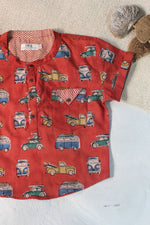 Bagru Maroon Retro Camper Van Shirt