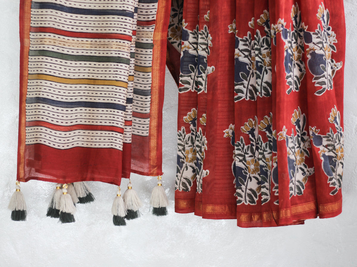 Maroon Anar Butta -Chanderi Saree