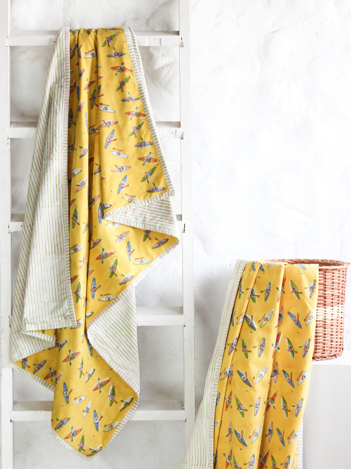 Kids Quilts - Yellow kayaking Doodles