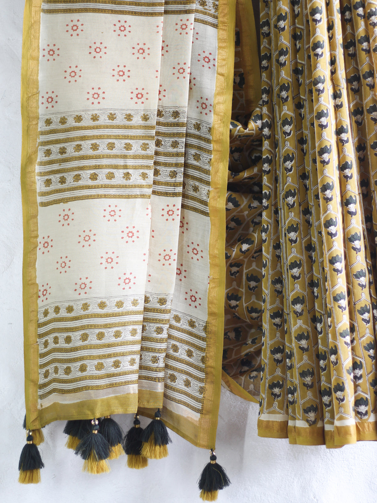 Bagru Natural Yellow-Chanderi Saree