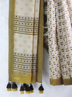 Bagru Natural Yellow Jaal -Chanderi Saree