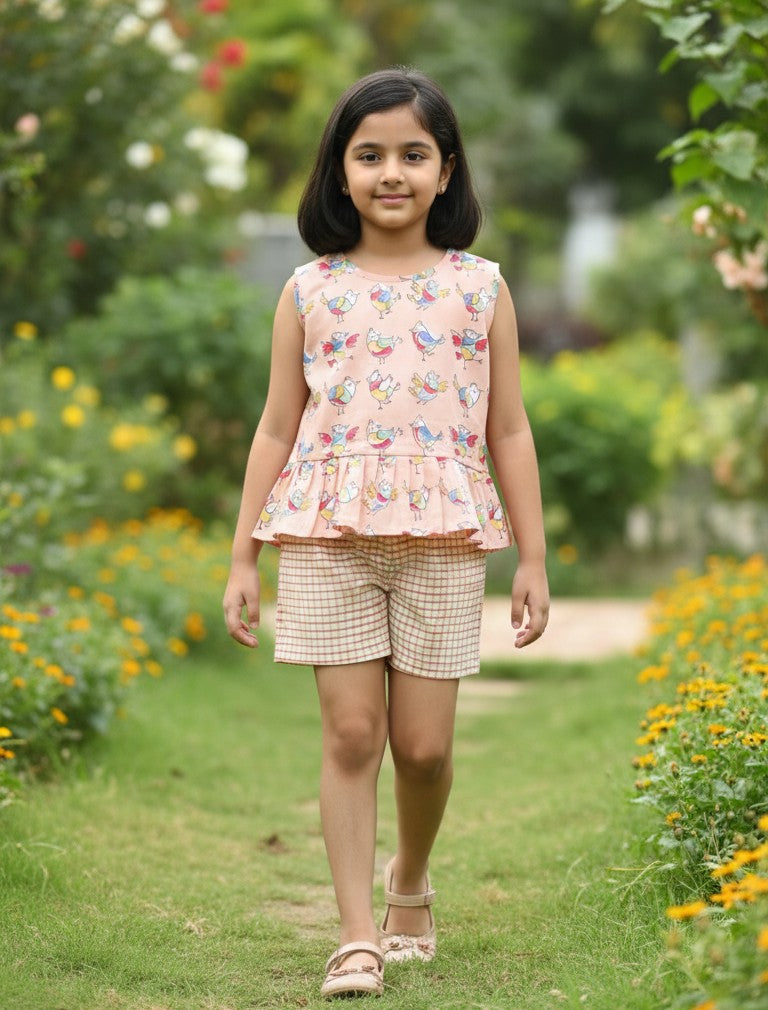 PEACH BIRDS TOP & SHORTS SET